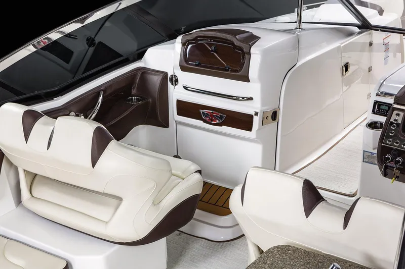 Slide: The Image of Manufacturer Provided Image: 2023 Chaparral 347 SSX boat interior with luxurious seating and modern dashboard. - 27