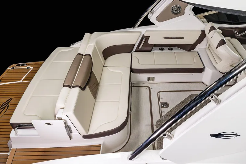 Slide: The Image of Manufacturer Provided Image: 2023 Chaparral 347 SSX boat interior with luxurious seating and teak flooring. - 29