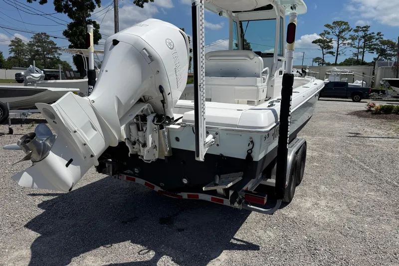 Slide: The Image of 2020 Everglades 253 Center Console boat with Yamaha outboard motor on trailer. - 5