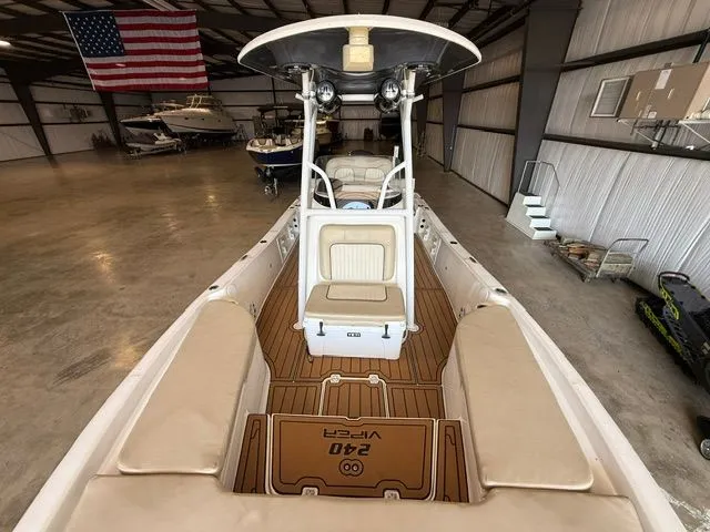 Slide: The Image of 2017 Sea Fox 240 Viper boat in warehouse with American flag. - 11