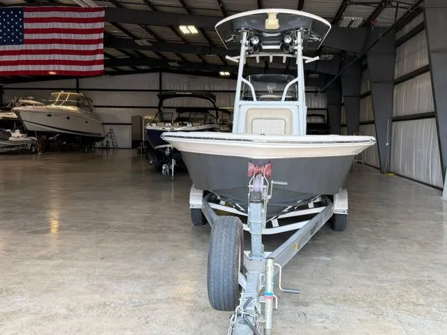 Slide: The Image of 2017 Sea Fox 240 Viper boat in warehouse on trailer. - 2