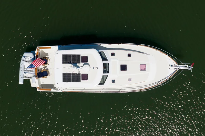 Slide: The Image of Aerial view of 2004 Sabre 42 Express yacht with solar panels on deck. - 5