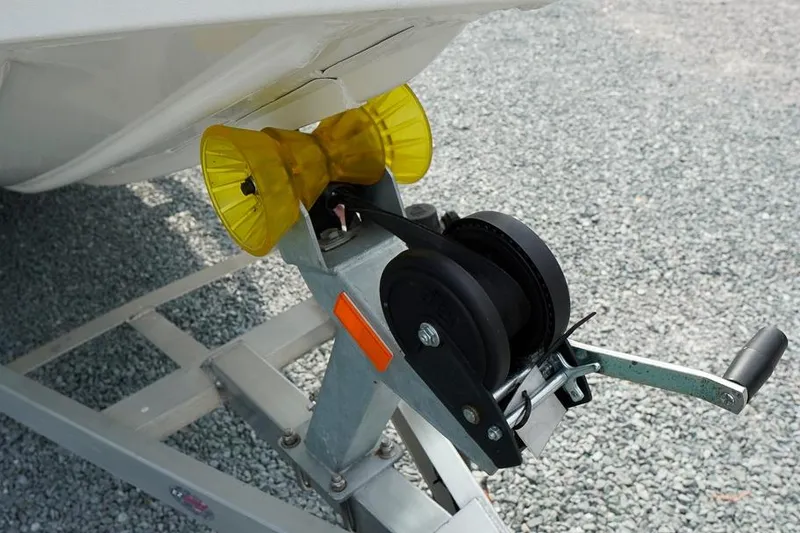 Slide: The Image of Trailer winch and rollers for 2026 G3 Bay 21 GX Tunnel boat. - 30