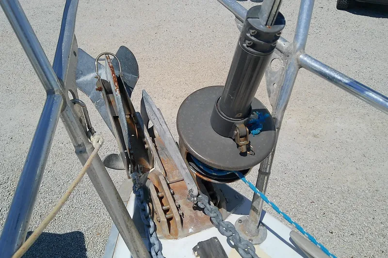 Slide: The Image of Anchor and winch system on a 1972 Morgan Out Island 41 sailboat. - 11