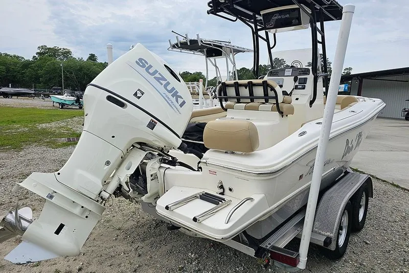Slide: The Image of 2020 Pioneer 202 Sportfish boat with Suzuki outboard motor on trailer. - 3
