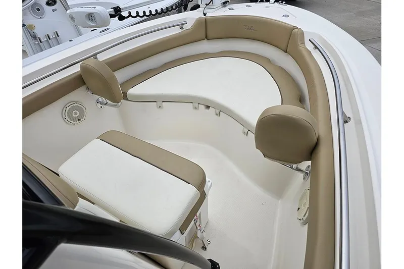 Slide: The Image of 2020 Pioneer 202 Sportfish boat interior with cushioned seating and modern design. - 9