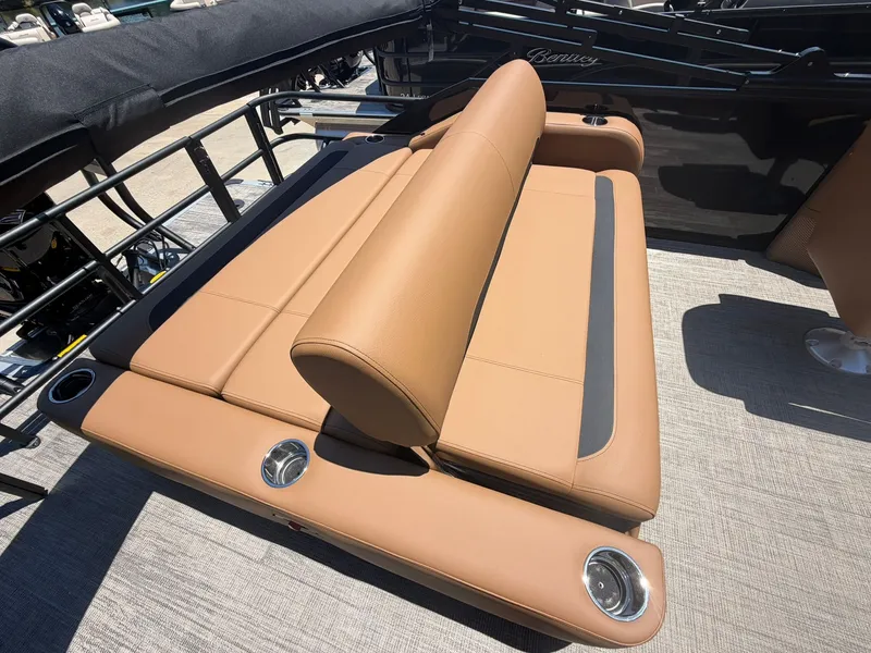 Slide: The Image of 2026 Bentley Pontoons Legacy 223 Swingback seating area in brown. - 6