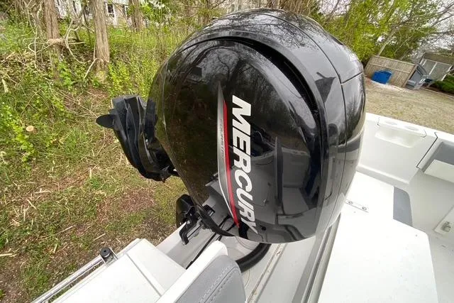Slide: The Image of Mercury outboard motor on 2021 Release 210 RX boat, surrounded by greenery. - 7