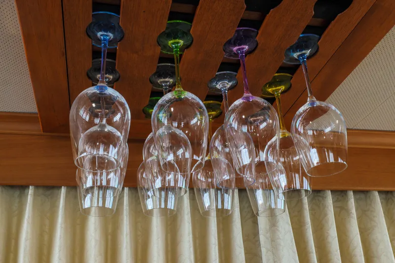 Slide: The Image of Hanging wine glasses with colorful stems on a Grand Banks 46 Europa yacht, 2002 model. - 10