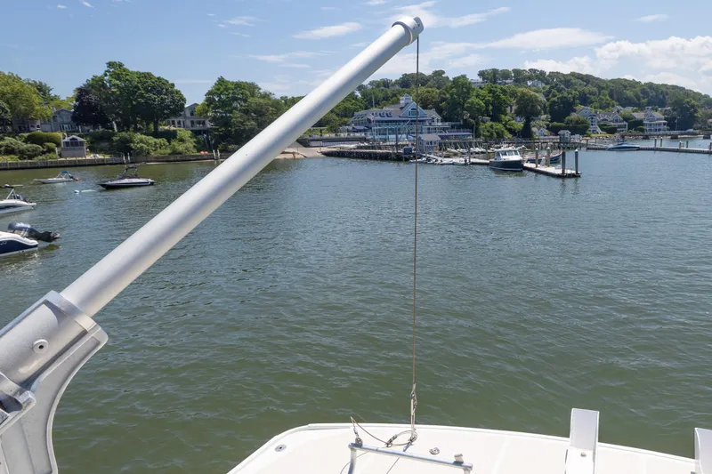 Slide: The Image of Coastal view from 2002 Grand Banks 46 Europa yacht, overlooking marina and shoreline. - 32
