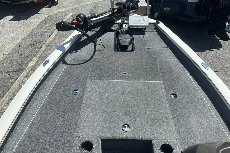 Slide: The Image of 2019 Tracker Pro Team 175 TXW Tournament Edition boat deck with Garmin equipment. - 7