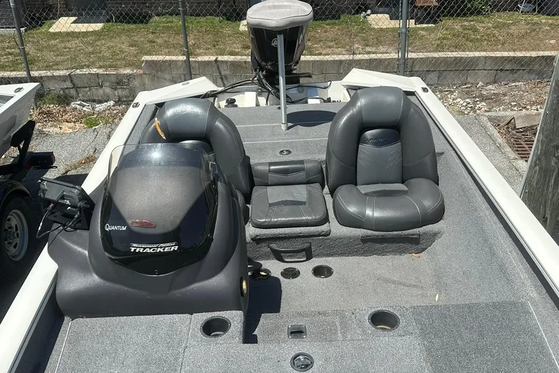 Slide: The Image of 2019 Tracker Pro Team 175 TXW Tournament Edition boat interior with seating and controls. - 8