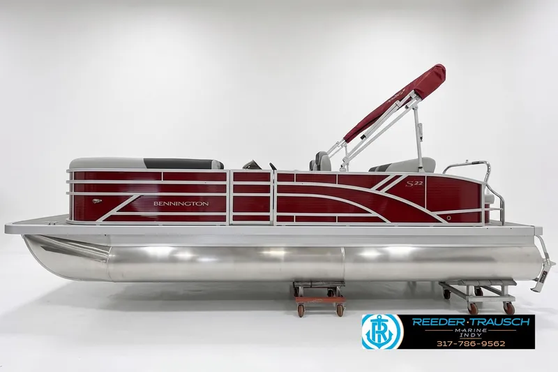 The Image of 2026 Bennington 22 SSB pontoon boat with red accents and sleek design. - 1
