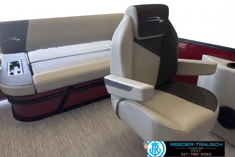 Slide: The Image of Luxurious seating on a 2026 Bennington 22 SSB pontoon boat, featuring premium upholstery. - 4