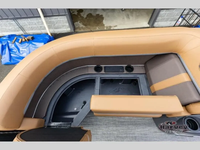 Slide: The Image of Interior of M Series 23 MSB boat, 2026 model, featuring brown seating. - 30