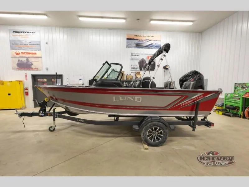 The Image of 2026 Lund Impact XS 1775 Sport boat in a showroom. - 1