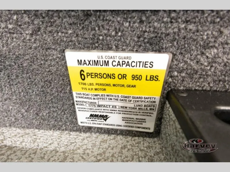 Slide: The Image of USCG capacity label for 2026 Impact XS 1775 Sport boat. - 27