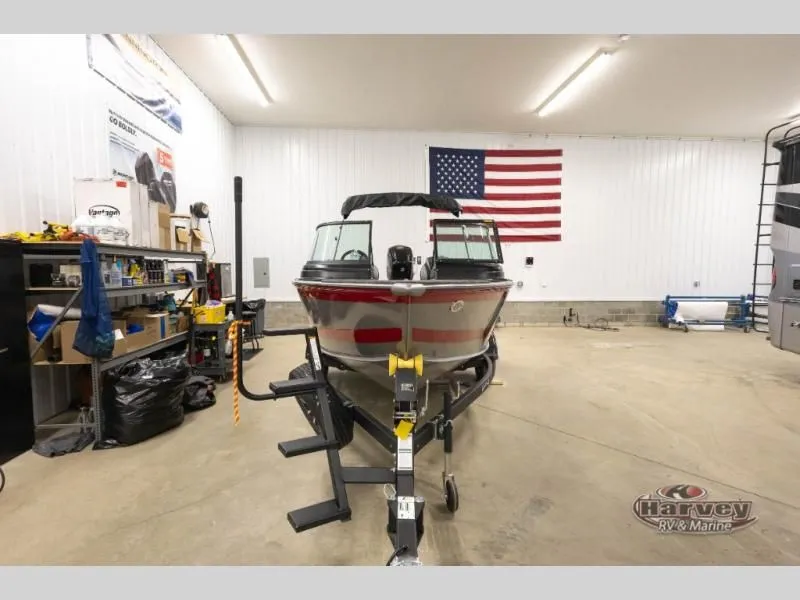 Slide: The Image of 2026 Impact XS 1775 Sport boat in workshop with US flag. - 3