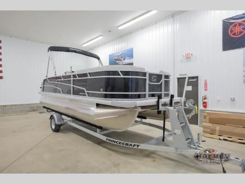 Slide: The Image of 2026 Vectra Classic 21 L pontoon boat in warehouse on trailer. - 3