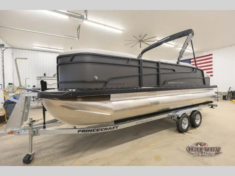 Slide: The Image of 2026 Vectra Classic 21 RL pontoon boat in warehouse. - 9