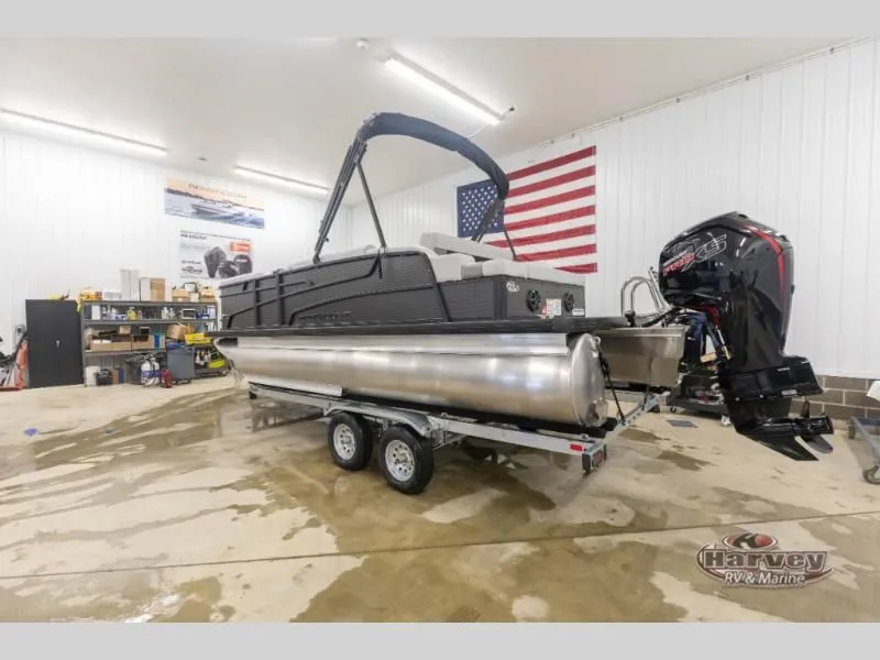 Slide: The Image of 2026 Vectra Speed 21 RL pontoon boat in workshop with trailer. - 5