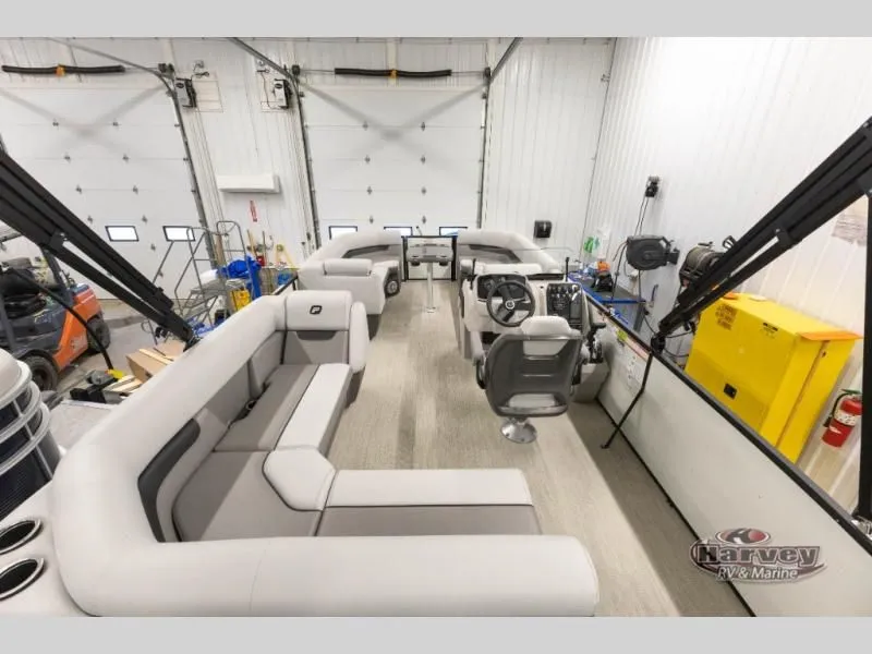 Slide: The Image of Interior view of a 2026 Vectra Speed 21L pontoon boat in a workshop. - 10