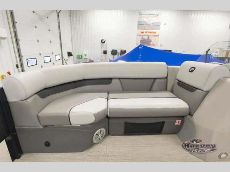 Slide: The Image of Interior of 2026 Sportfisher Sport 23-2RS with gray upholstered seating. - 28