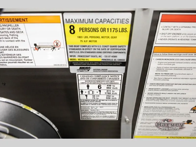 Slide: The Image of Safety and capacity labels for Vectra Classic 19 L boat. - 22