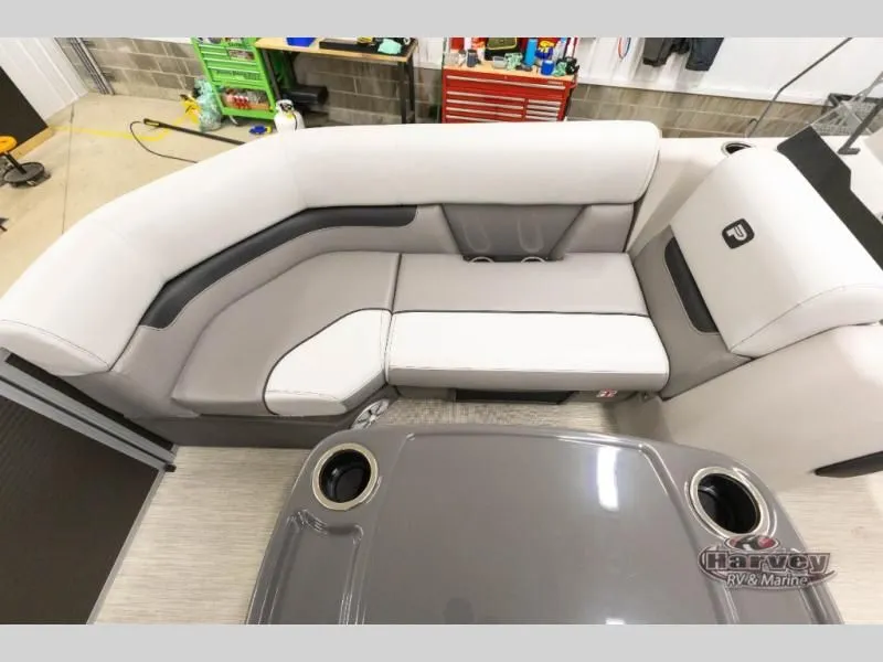 Slide: The Image of Interior of a 2026 Vectra Classic 19 L boat with gray upholstery. - 23