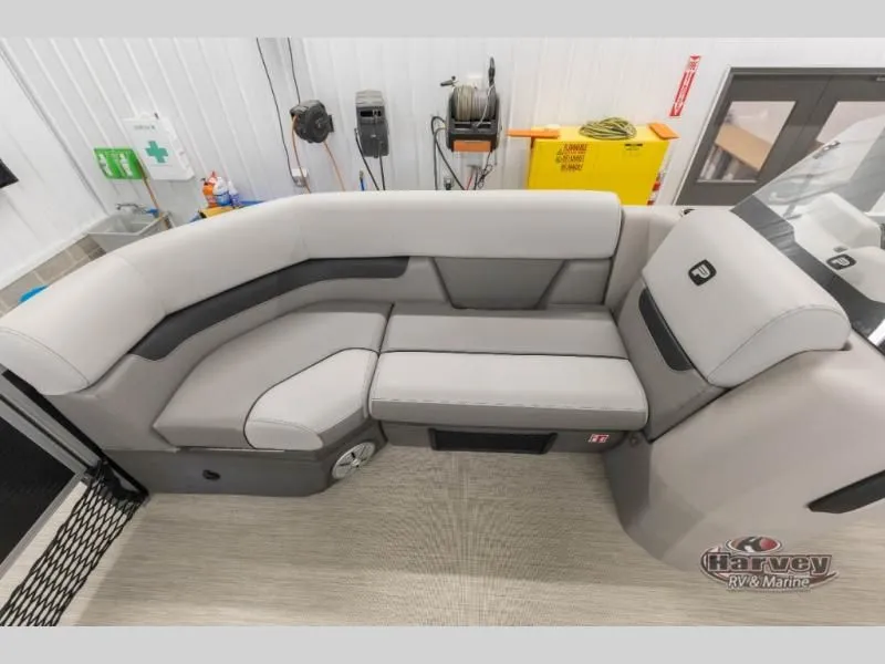 Slide: The Image of Interior of Sportfisher Speed 21-2RS 2026 with gray upholstered seating. - 14