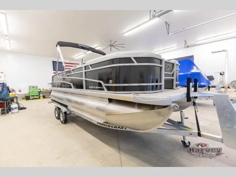 Slide: The Image of 2026 Sportfisher Speed 21-2RS pontoon boat in a workshop. - 7