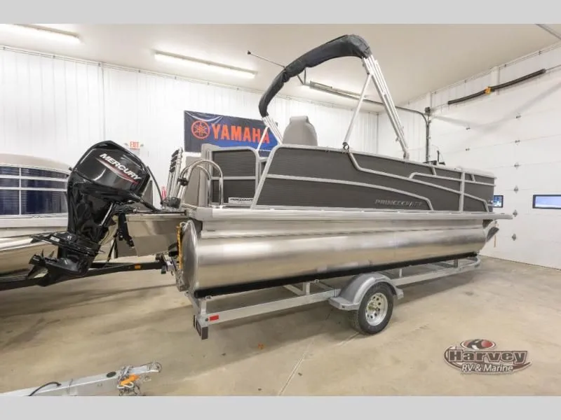 Slide: The Image of 2026 Sportfisher Classic 21-2RS pontoon boat in a garage. - 5