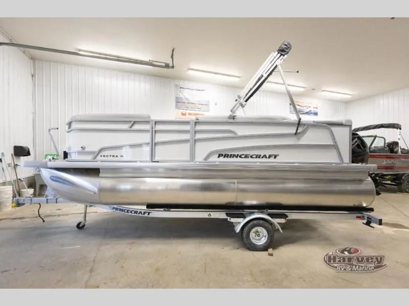 The Image of 2026 Vectra Classic 19 L pontoon boat in a garage. - 1