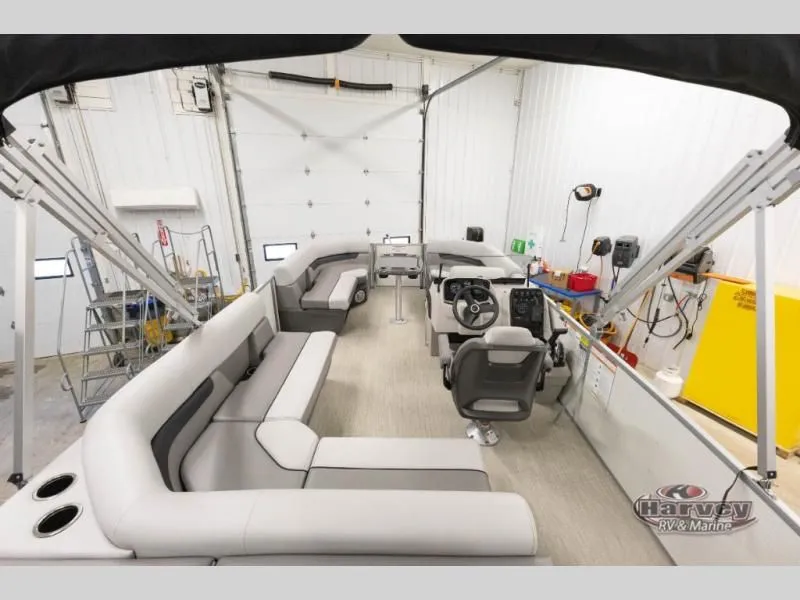 Slide: The Image of Interior view of 2026 Vectra Classic 19 L pontoon boat in a workshop. - 10