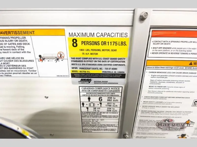 Slide: The Image of Safety and capacity labels for Vectra Classic 19 L boat, year 2026. - 21