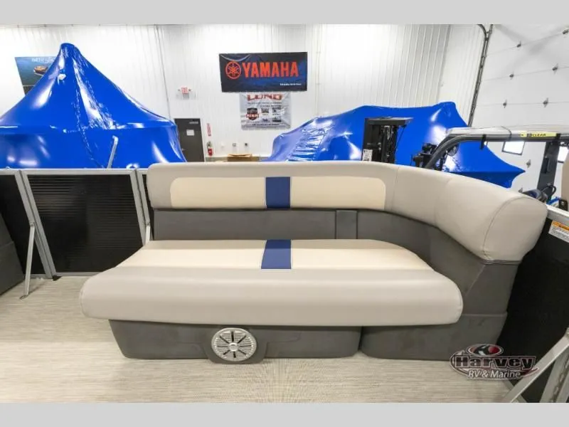 Slide: The Image of 2026 Jazz 21-2S boat seating in a showroom. - 12