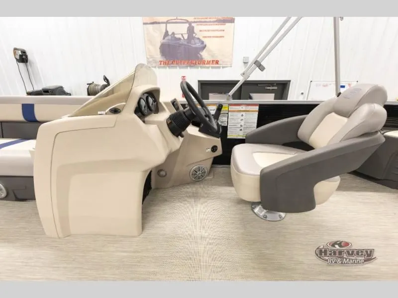Slide: The Image of Interior of a 2026 Jazz 21-2S boat with steering console and seat. - 18
