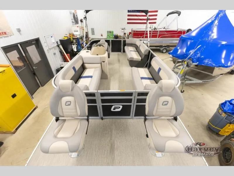 Slide: The Image of Interior view of a 2026 Jazz 21-2S pontoon boat in a workshop. - 9