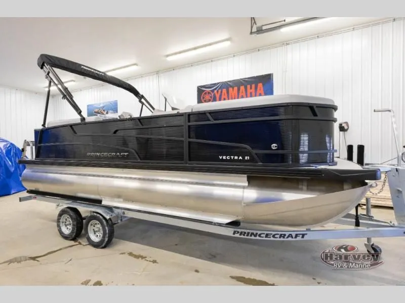 The Image of 2026 Vectra Classic 21 QL pontoon boat in a workshop. - 1