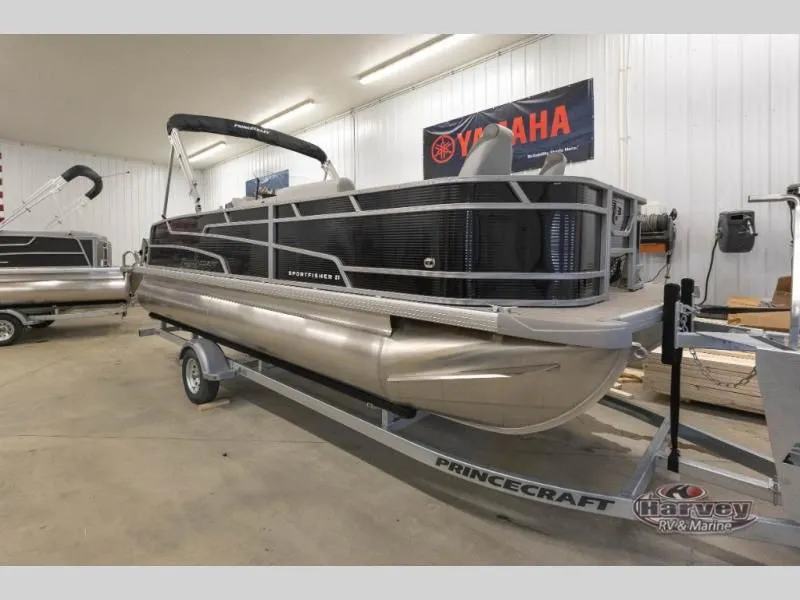 Slide: The Image of 2026 Sportfisher Classic 21-2S pontoon boat in a workshop. - 4