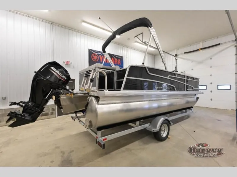 Slide: The Image of Sportfisher Classic 21-2S 2026 pontoon boat in a garage. - 7