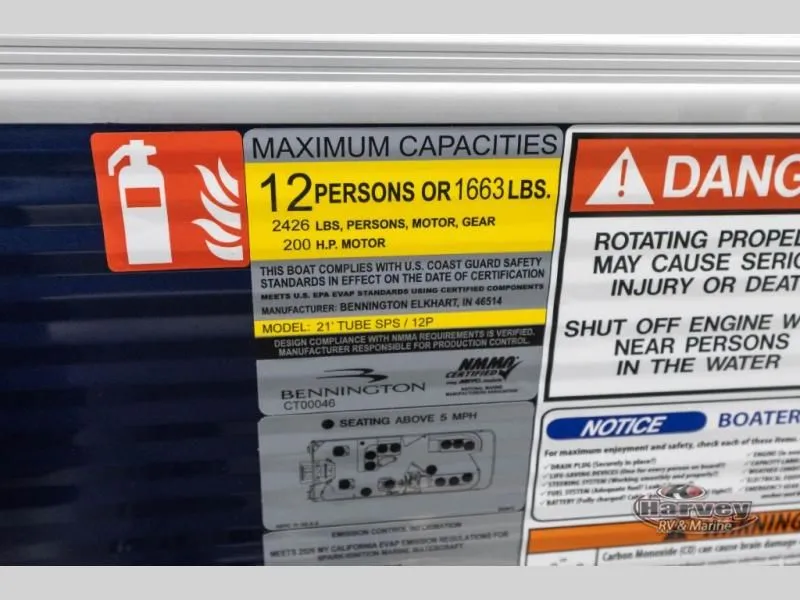 Slide: The Image of Boat capacity label for 12 persons or 1663 lbs, model S Series 22 SF, 2026. - 16