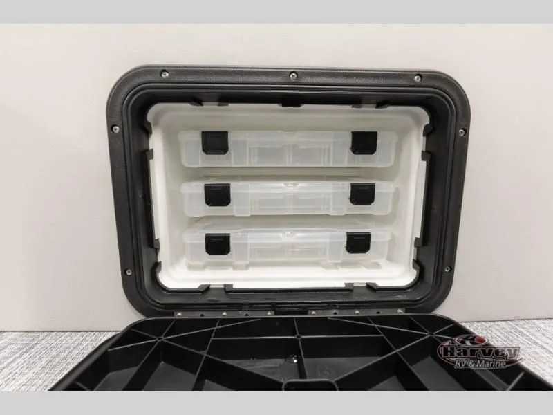 Slide: The Image of Open storage compartment with three transparent boxes, S Series 22 SF 2026. - 23