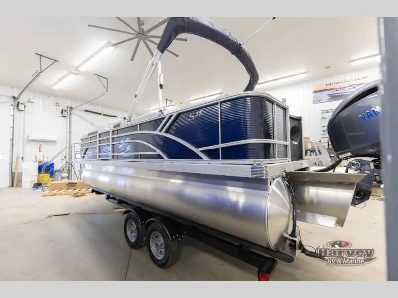 Slide: The Image of 2026 S Series 22 SF pontoon boat in a workshop. - 4