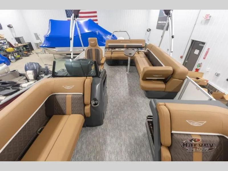 Slide: The Image of Interior of a 2026 M Series 22 ML boat with luxurious seating. - 9