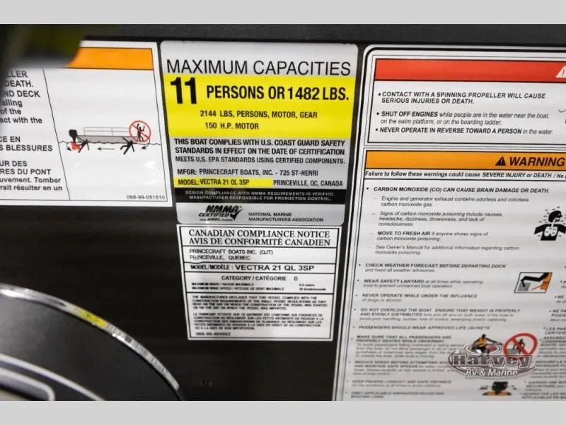Slide: The Image of Safety and capacity instructions for Vectra Sport 21 QL boat, year 2026. - 19