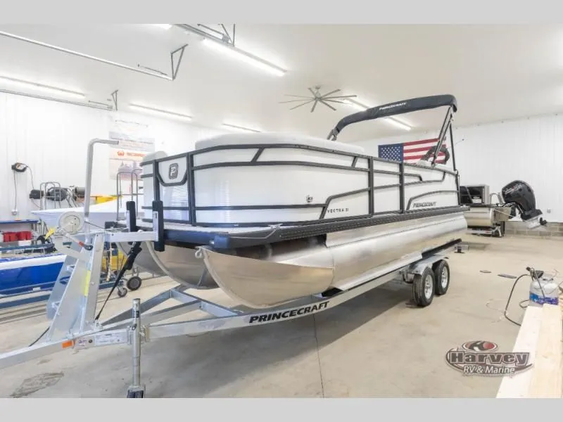 The Image of 2026 Vectra Classic 21 QL pontoon boat in a workshop. - 1