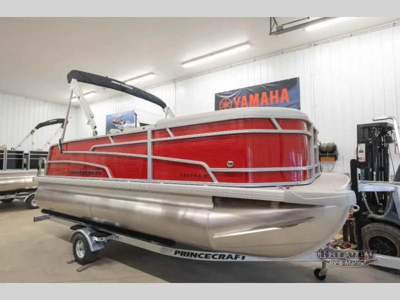 The Image of 2026 Vectra Classic 19 L pontoon boat in red, on trailer. - 1