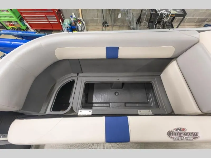 Slide: The Image of Interior of Jazz 19-4S boat, seating area with storage compartment. - 23