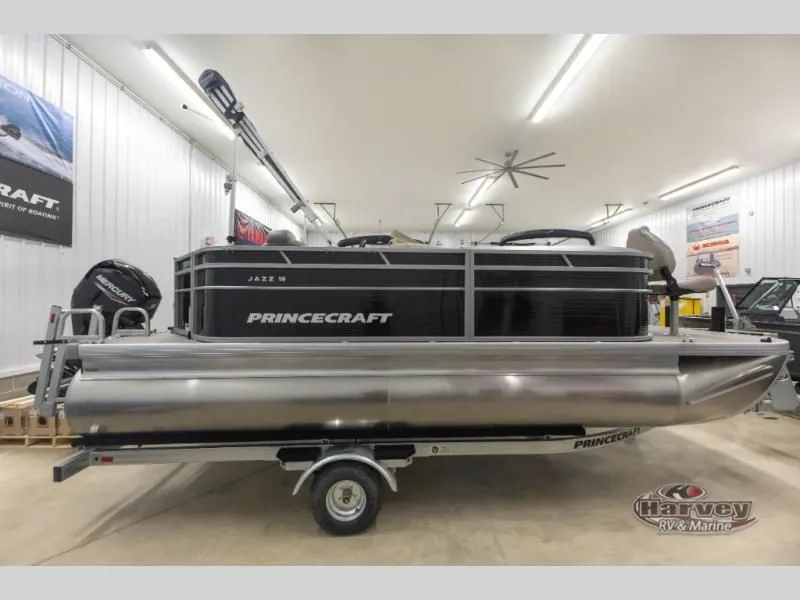 Slide: The Image of 2026 Jazz 19-4S pontoon boat in a showroom. - 7